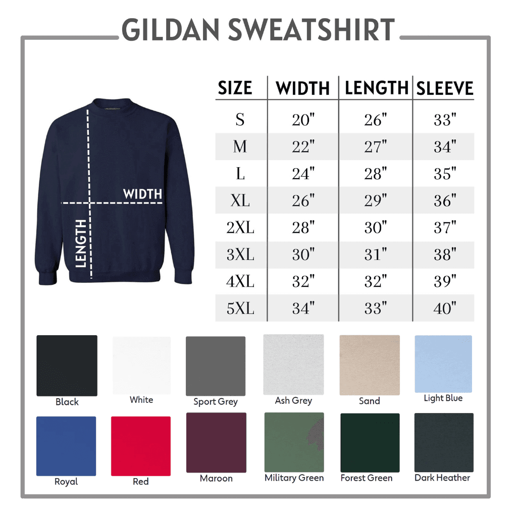 Gildan Sweatshirt Size Chart