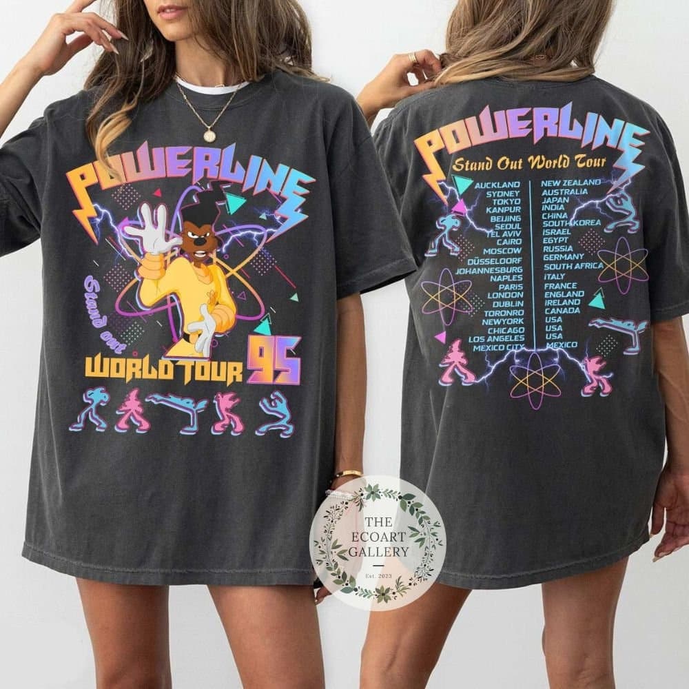 A Goofy Movie Powerline '95 World Tour Two-Sided WDW Trip Shirt – image 1, disney shirt, cameron boyce merch, disney shirts for women, disney tee shirts womens, womens disney tee, disney family shirts, disney t shirts family