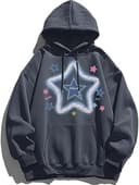 Aelfric Eden Mens Graphic Vintage Denim Star Applique Print Oversize Hoodie 1 small thumbnail