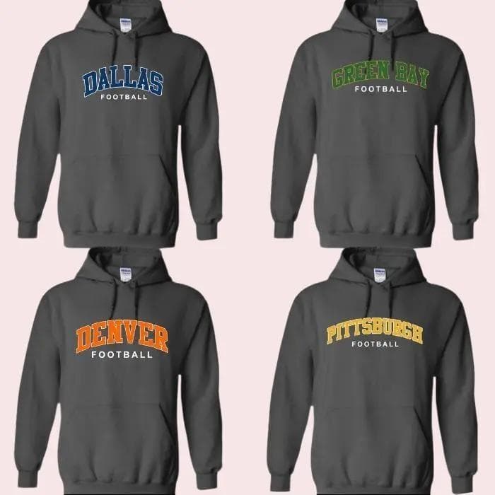Hoodie de Todos los Equipos de Fútbol con Logo y Diseño Gráfico, Dallas, Chicago, San Francisco, New England... – image 1, NFL Tee, San Francisco 49ers Tee, Dallas Cowboys Tee, Detroit Lions Tee, Kansas City Chiefs Tee, Tampa Bay Buccaneers Tee, Arizona Cardinals Tee