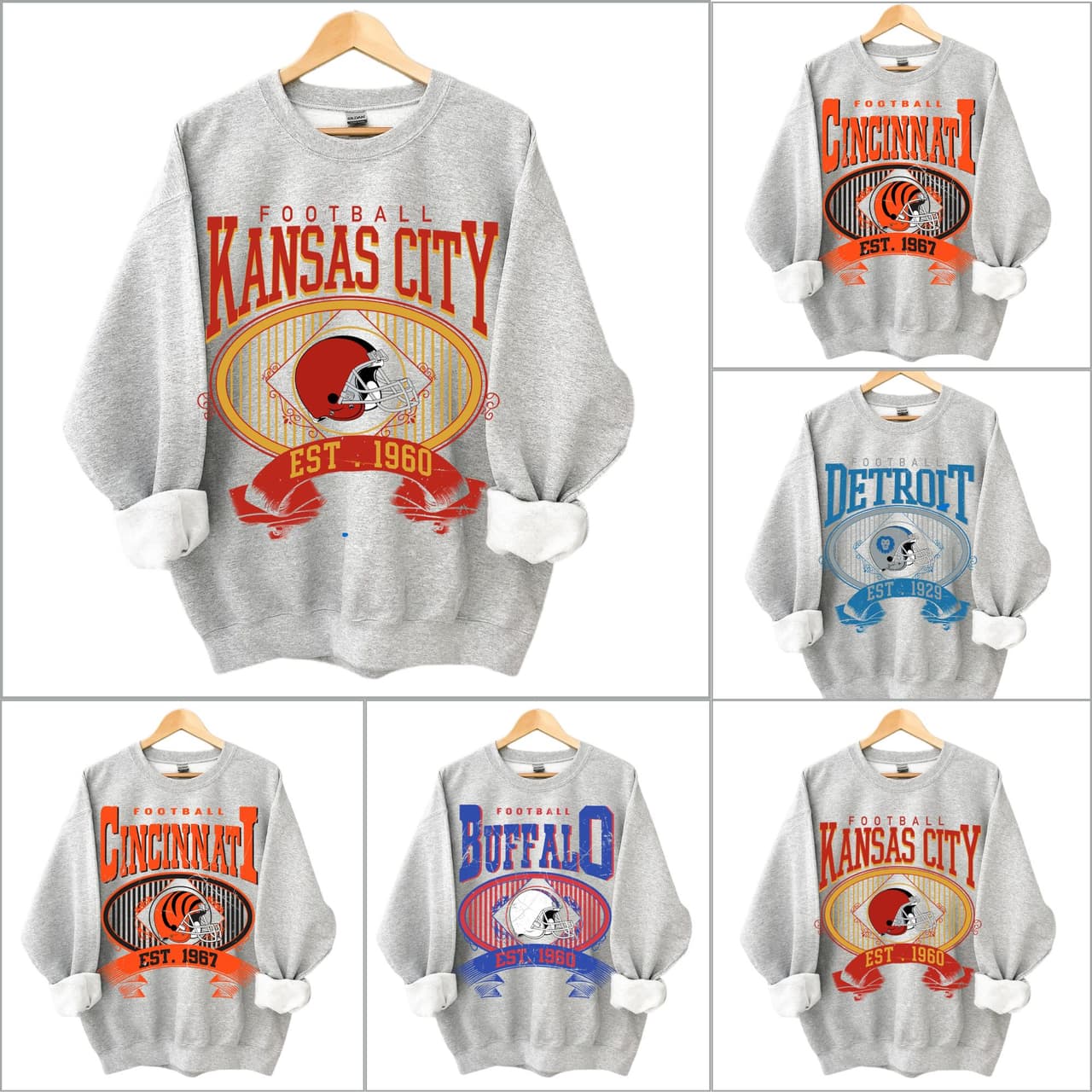 All Team Football Sweatshirt , Vintage Football Sweatshirt, Sweatshirt – image 1, NFL Tee, San Francisco 49ers Tee, Dallas Cowboys Tee, Detroit Lions Tee, Kansas City Chiefs Tee, Tampa Bay Buccaneers Tee, Arizona Cardinals Tee
