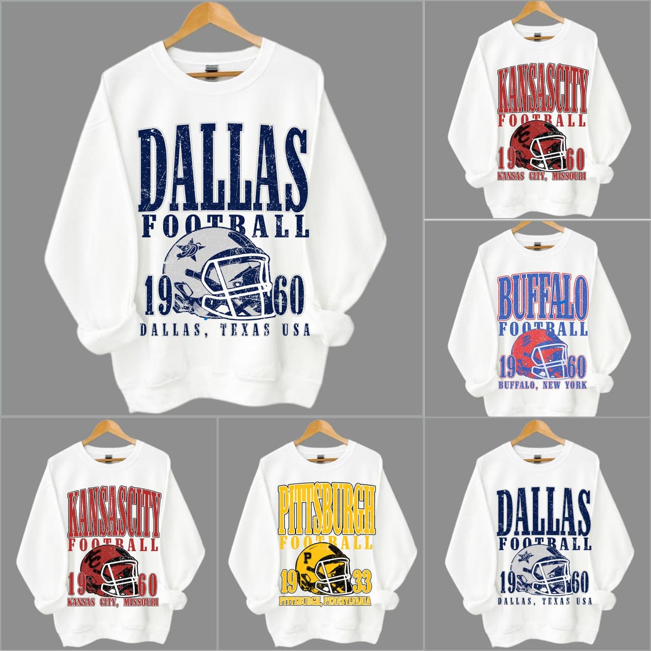 All Team Football Sweatshirt , Vintage White Football Sweatshirt, Sweatshirt – image 1, NFL Tee, San Francisco 49ers Tee, Dallas Cowboys Tee, Detroit Lions Tee, Kansas City Chiefs Tee, Tampa Bay Buccaneers Tee, Arizona Cardinals Tee