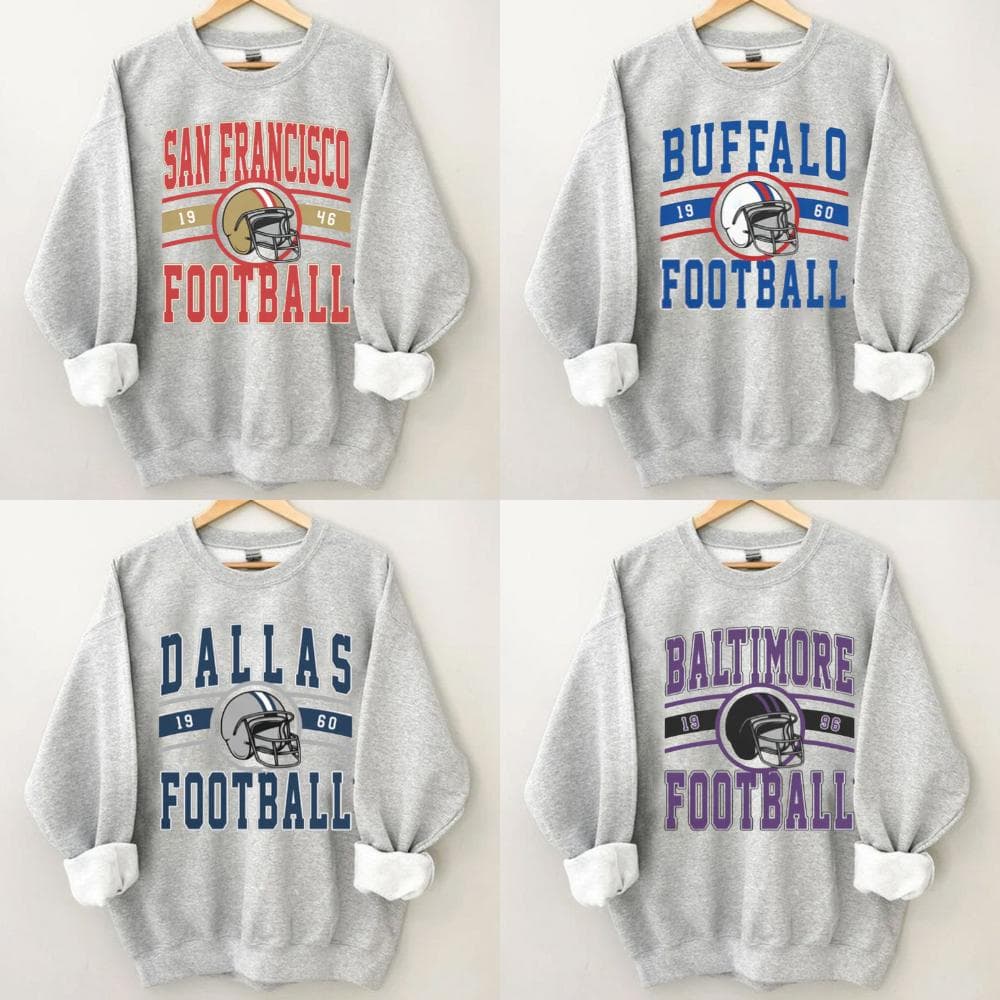 All Team Vintage Football Sweatshirt With Helmet, Hoodie For Football Fan, Classic T-Shirt – image 1, NFL Tee, San Francisco 49ers Tee, Dallas Cowboys Tee, Detroit Lions Tee, Kansas City Chiefs Tee, Tampa Bay Buccaneers Tee, Arizona Cardinals Tee