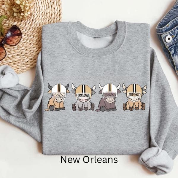 All Teams Football Highland Cow Sweatshirts, Vintage Unisex Sweatshirt – image 3, NFL Tee, San Francisco 49ers Tee, Dallas Cowboys Tee, Detroit Lions Tee, Kansas City Chiefs Tee, Tampa Bay Buccaneers Tee, Arizona Cardinals Tee