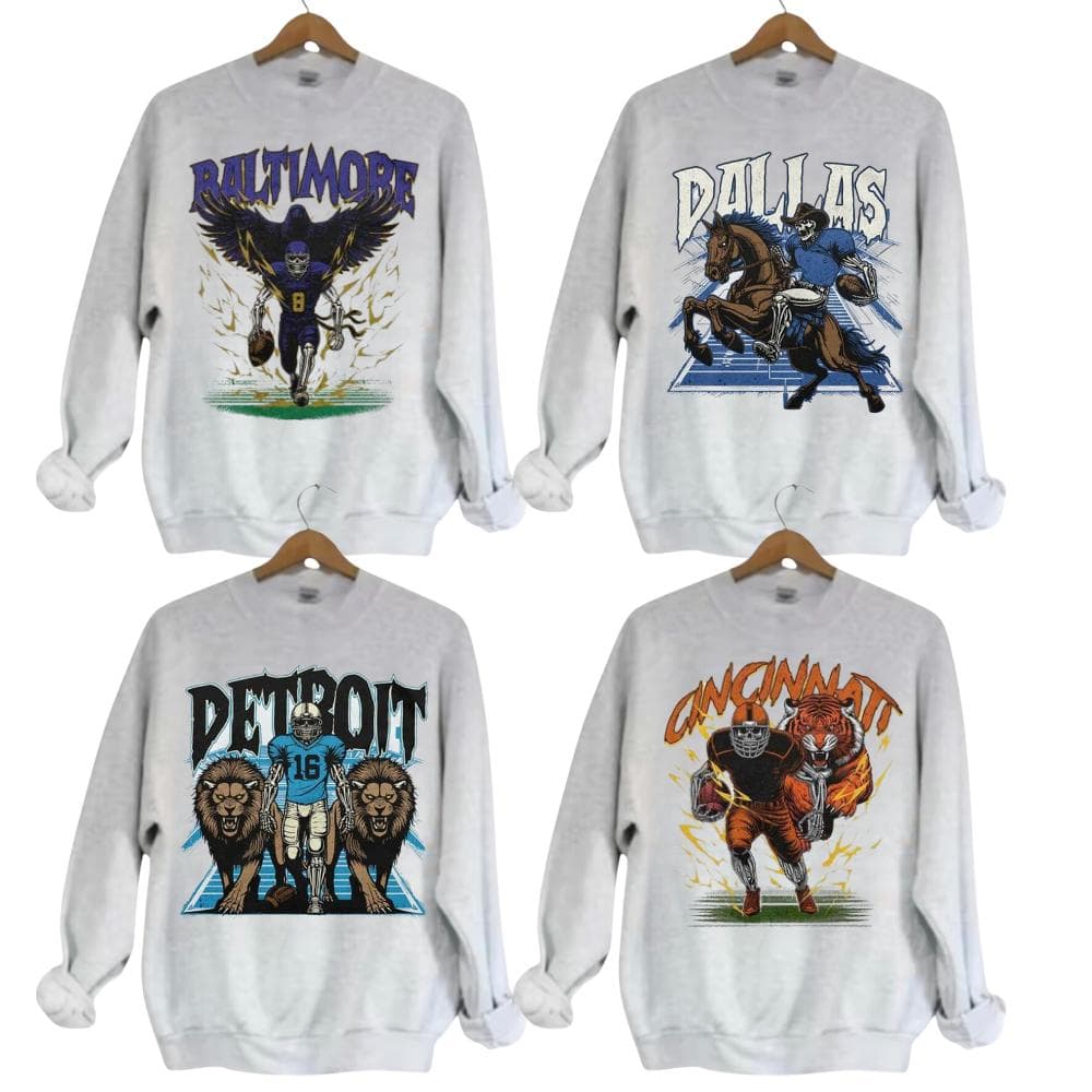 Sudadera de Esqueleto Fútbol Americano - Vintage Retro Unisex – image 1, NFL Tee, San Francisco 49ers Tee, Dallas Cowboys Tee, Detroit Lions Tee, Kansas City Chiefs Tee, Tampa Bay Buccaneers Tee, Arizona Cardinals Tee