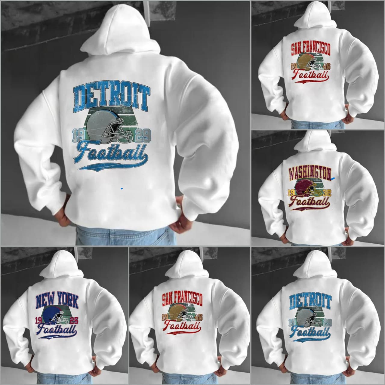 Todos los Equiposs Fútbol Americano Vintage Estilo Cuello Redondo Hoodie, Vintage Todos los Equiposs Fútbol Americano Hoodie – image 1, NFL Tee, San Francisco 49ers Tee, Dallas Cowboys Tee, Detroit Lions Tee, Kansas City Chiefs Tee, Tampa Bay Buccaneers Tee, Arizona Cardinals Tee