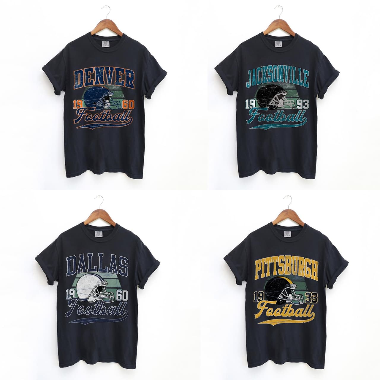 All Teams Football Vintage Style Crewneck T-shirt , Vintage All Teams Football T-shirt – image 1, NFL Tee, San Francisco 49ers Tee, Dallas Cowboys Tee, Detroit Lions Tee, Kansas City Chiefs Tee, Tampa Bay Buccaneers Tee, Arizona Cardinals Tee