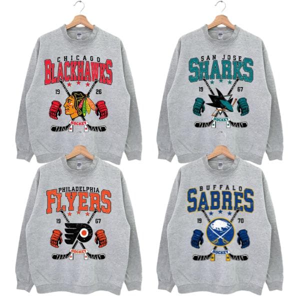 All Teams Hockey Sweatshirt, Vintage Hockey Shirt For Men For Women – image 1, NHL Tee, Anaheim Ducks Tee, Boston Bruins Tee, Buffalo Sabres Tee, Calgary Flames Tee, Carolina Hurricanes Tee, Chicago Blackhawks Tee