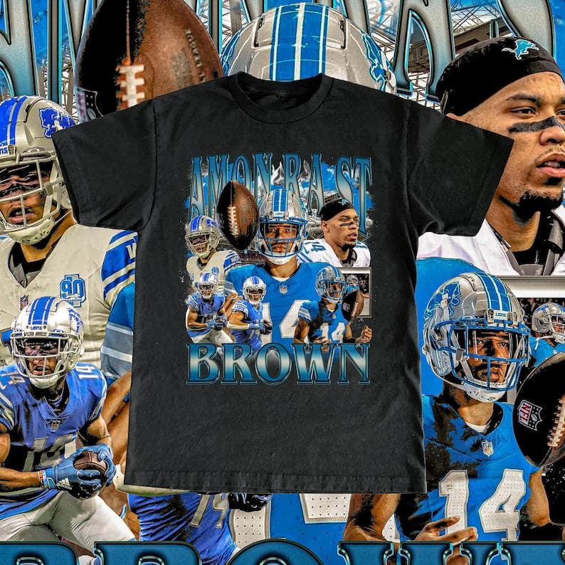 Amon-Ra St. Brown Detroit Football Tee - Custom Vintage 90s Style Shirt – image 1, Detroit Lions Tee, detroit lions shirt, detroit lions tee shirts, detroit lions football shirt, detroit lions sweat shirt, nflshop lions, lions sweatshirt