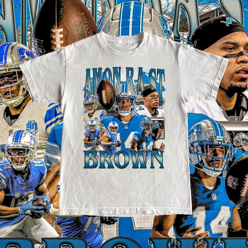 Amon-Ra St. Brown Detroit Football Tee - Custom Vintage 90s Style Shirt – image 2, Detroit Lions Tee, detroit lions shirt, detroit lions tee shirts, detroit lions football shirt, detroit lions sweat shirt, nflshop lions, lions sweatshirt