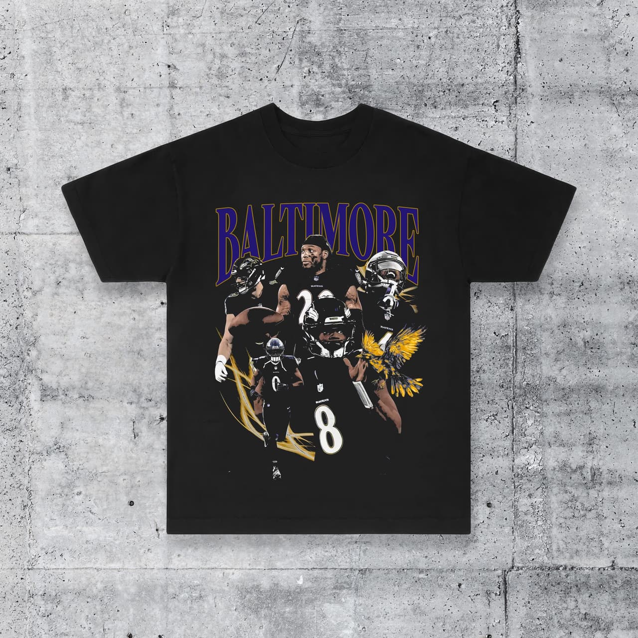 Camiseta pesada de streetwear para el día del partido, fanático del fútbol de Baltimore Lamar J Tee – image 1, Baltimore Ravens Tee, baltimore ravens sweatshirt, ravens sweatshirts, ravens shirt, ravens t shirt, baltimore ravens t shirt, ravens tee shirts
