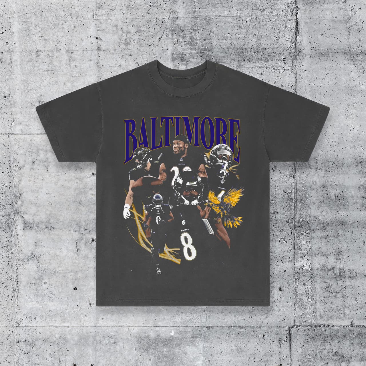 Camiseta pesada de streetwear para el día del partido, fanático del fútbol de Baltimore Lamar J Tee – image 2, Baltimore Ravens Tee, baltimore ravens sweatshirt, ravens sweatshirts, ravens shirt, ravens t shirt, baltimore ravens t shirt, ravens tee shirts
