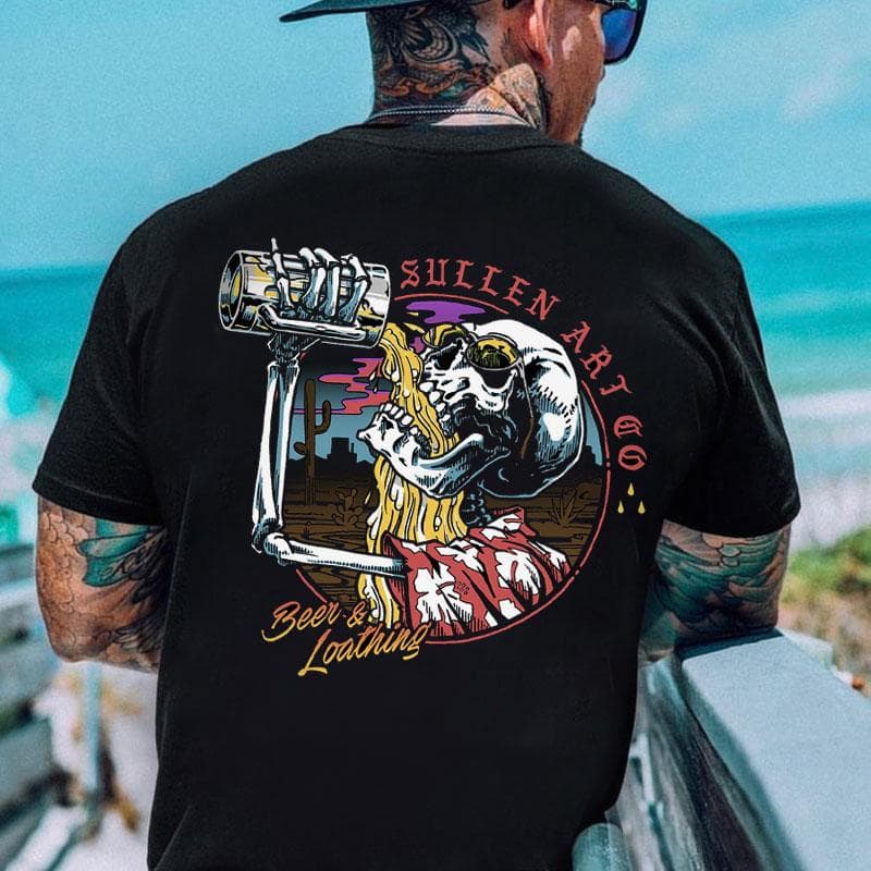 Beer & Loathing Skull Print Tee, Sweatshirt, Hoodie – Unisex S-5XL – image 1, Beer Tee, Beer Merch, Beer Shirt, Beer Sweatshirt, Beer Hoodie, Beer Clothes