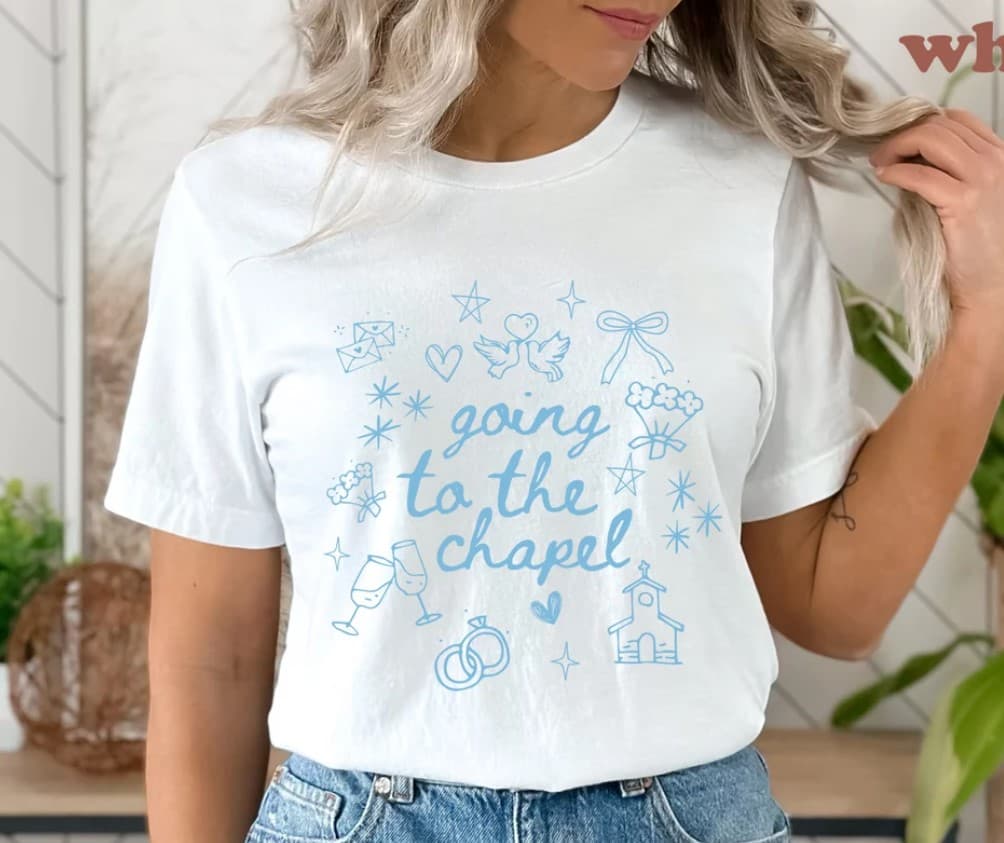 Blue 'Going to the Chapel' Coquette T-shirt for Bride & Engaged Gifts – image 3, Going to the Chapel Tee, Going to the Chapel Merch, Going to the Chapel Shirt, Going to the Chapel Sweatshirt, Going to the Chapel Hoodie, Going to the Chapel Clothes