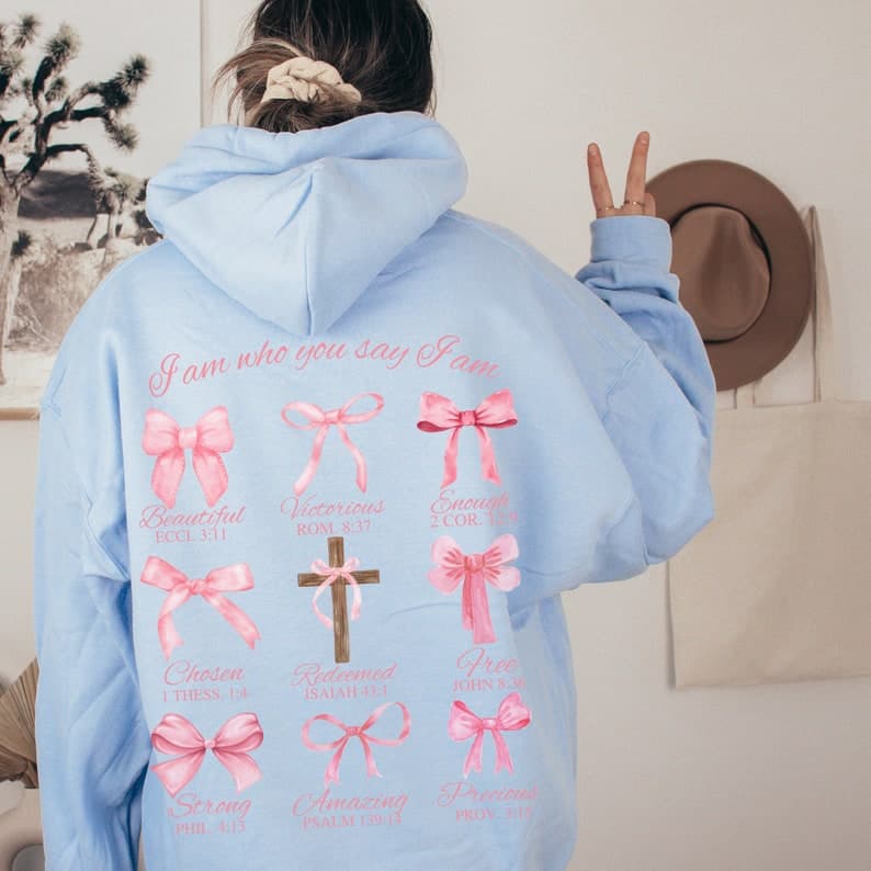 Christian Coquette Bows Hoodie - Affirmation Bible Verse Gift for Her – image 4, Christian Coquette Tee, Christian Coquette Merch, Christian Coquette Shirt, Christian Coquette Sweatshirt, Christian Coquette Hoodie, Christian Coquette Clothes