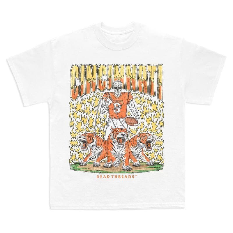 Camiseta Gráfica Deadman's Cincinnati Bengals - Algodón Hombre y Mujer – image 2, Cincinnati Bengals Tee, cincinnati bengals hooded sweatshirt, cincinnati bengals gear, cincinnati bengals merch, cincinnati bengals shirt, bengals shirts, joe burrow tshirt