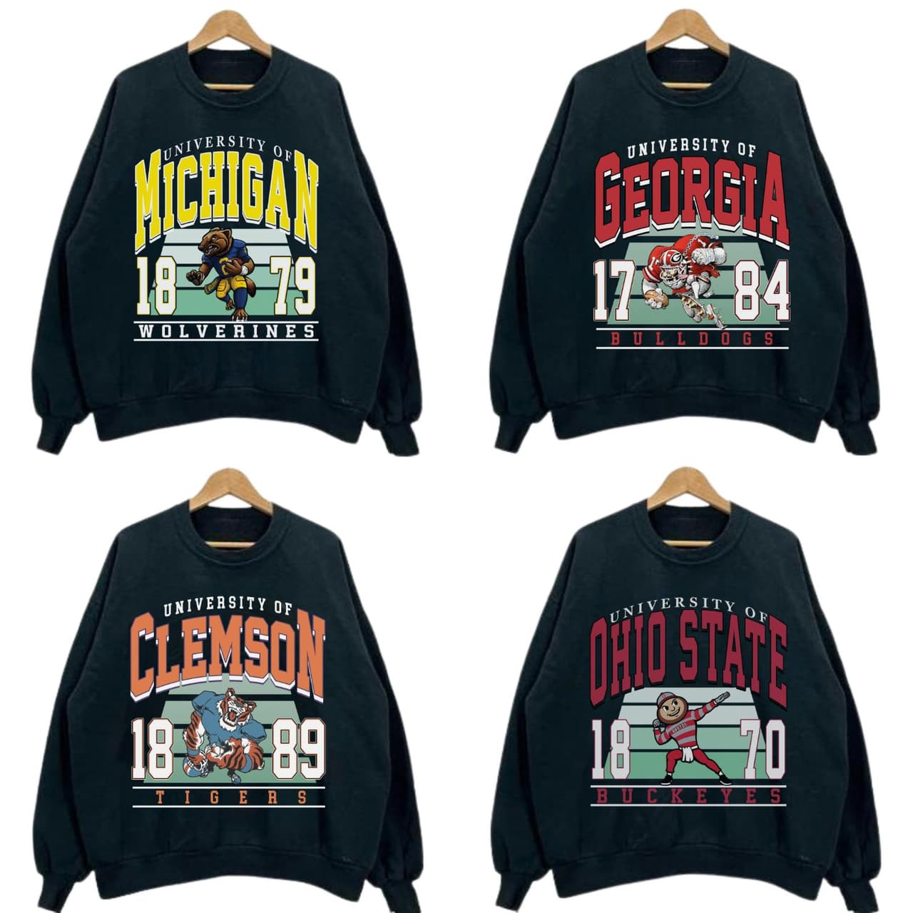 Sudadera Clásica Vintage NCAA de Todos los Equipos con Cuello Redondo para Aficionados al Fútbol – image 2, Vintage College Tee, NCAA T-Shirt, Alabama Crimson Tide tshirt, Ohio State Buckeyes tshirt, Texas Longhorns tshirt, Georgia Bulldogs tshirt, Michigan Wolverines tshirt