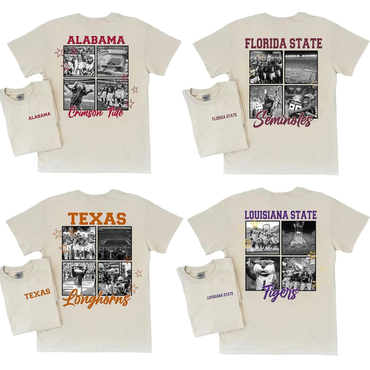 Collegiate Collage Foot Ball Tee, Vintage NCAA Stadum and Mascot Hoodie, All Teams Sweatshirt Gifts For NCAA Fan – image 1, Vintage College Tee, NCAA T-Shirt, Alabama Crimson Tide tshirt, Ohio State Buckeyes tshirt, Texas Longhorns tshirt, Georgia Bulldogs tshirt, Michigan Wolverines tshirt