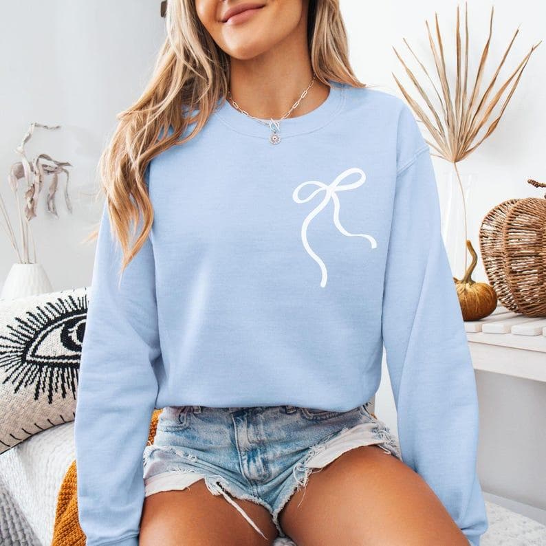 Coquette Bow Shirt & Crewneck Sweater - Trendy Minimalist Gift For Her – image 3, Coquette Bow Tee, Coquette Bow Merch, Coquette Bow Shirt, Coquette Bow Sweatshirt, Coquette Bow Hoodie, Coquette Bow Clothes