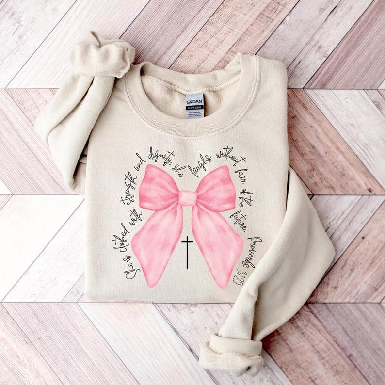 Sudadera Coquette Cristiana con Lazo Rosa de Fe para Mujer – image 1, Christian Coquette Tee, Christian Coquette Merch, Christian Coquette Shirt, Christian Coquette Sweatshirt, Christian Coquette Hoodie, Christian Coquette Clothes