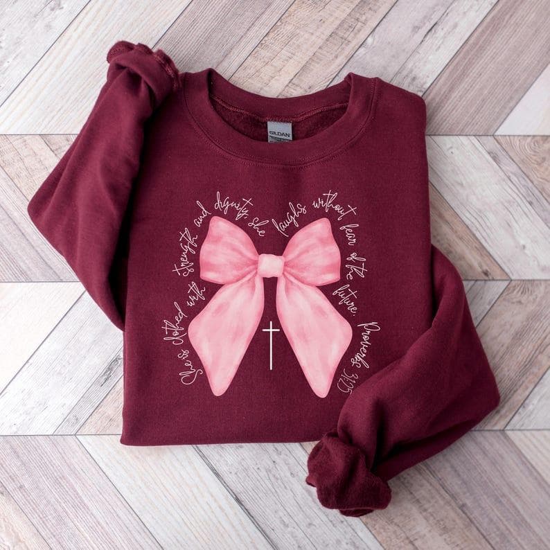 Sudadera Coquette Cristiana con Lazo Rosa de Fe para Mujer – image 4, Christian Coquette Tee, Christian Coquette Merch, Christian Coquette Shirt, Christian Coquette Sweatshirt, Christian Coquette Hoodie, Christian Coquette Clothes