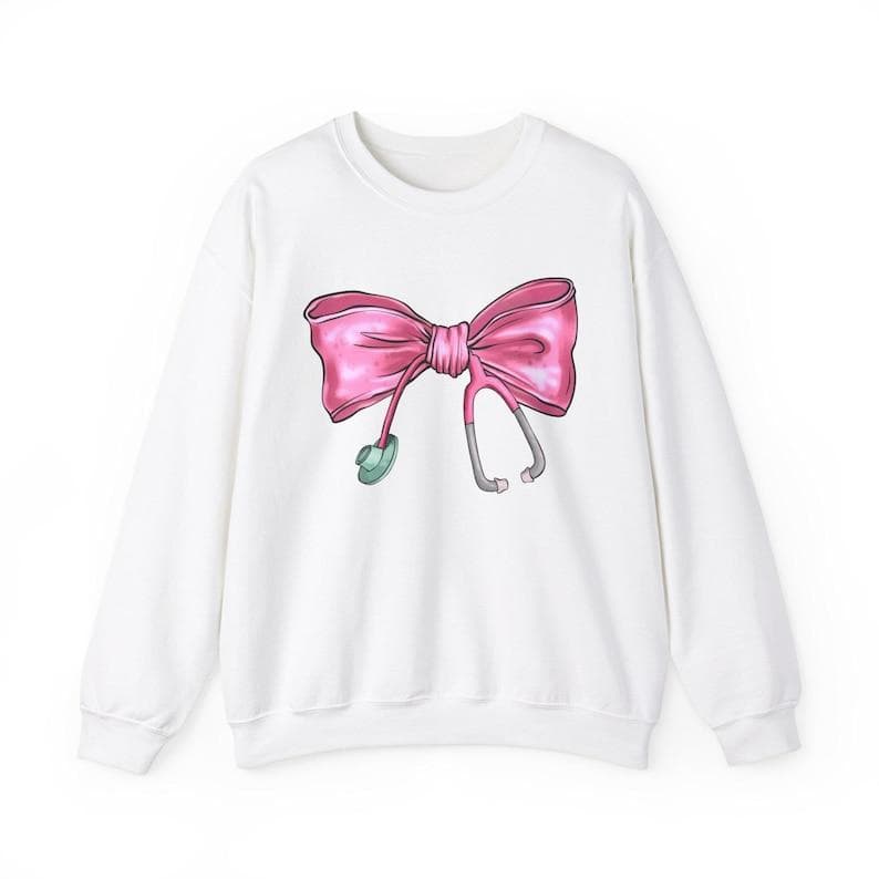 Coquette Nurse Stethoscope Bow Sweatshirt - Pink Bow Nurse Gift – image 3, Nurse Tee, Nurse Merch, Nurse Shirt, Nurse Sweatshirt, Nurse Hoodie, Nurse Clothes