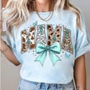 Coquette Western Mama Shirt with Cow Print, Turquoise & Bow Detail 3 small thumbnail