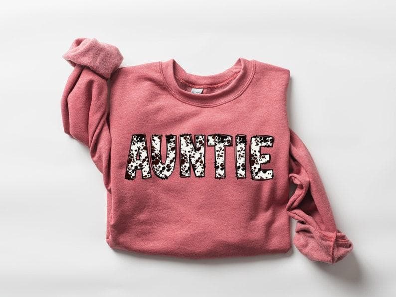 Sudadera Cowhide Brown Cow Auntie: Western Plaid, Regalo Tía Futura – image 2, Auntie Tee, Auntie Merch, Auntie Shirt, Auntie Sweatshirt, Auntie Hoodie, Auntie Clothes