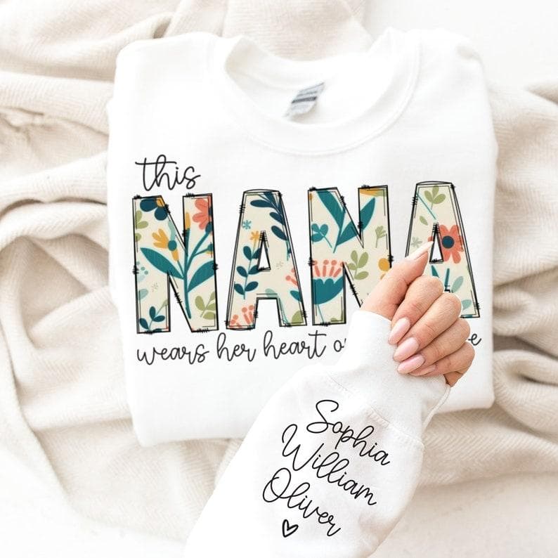 Custom Nana Sweatshirt with Grandkids Names on Sleeve - Christmas Gift – image 4, Nana Tee, Nana Merch, Nana Shirt, Nana Sweatshirt, Nana Hoodie, Nana Clothes