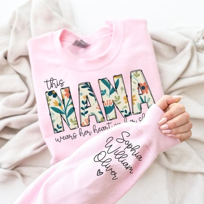 Custom Nana Sweatshirt with Grandkids Names on Sleeve - Christmas Gift – image 3, Nana Tee, Nana Merch, Nana Shirt, Nana Sweatshirt, Nana Hoodie, Nana Clothes