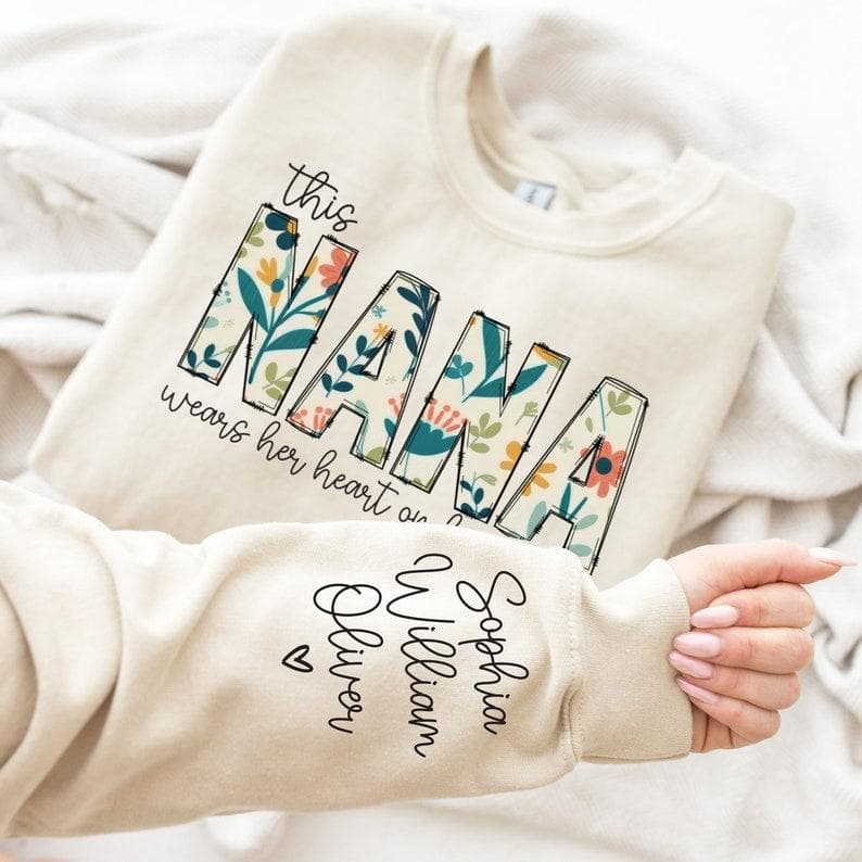 Custom Nana Sweatshirt with Grandkids Names on Sleeve - Christmas Gift – image 2, Nana Tee, Nana Merch, Nana Shirt, Nana Sweatshirt, Nana Hoodie, Nana Clothes