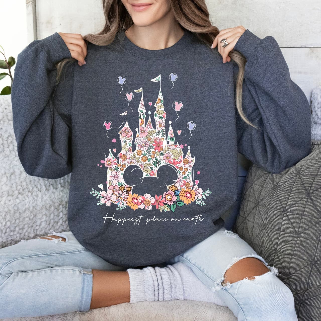 Disney Magic Kingdom Castle Floral Shirt - Happiest Place on Earth – image 4, disney shirt, cameron boyce merch, disney shirts for women, disney tee shirts womens, womens disney tee, disney family shirts, disney t shirts family