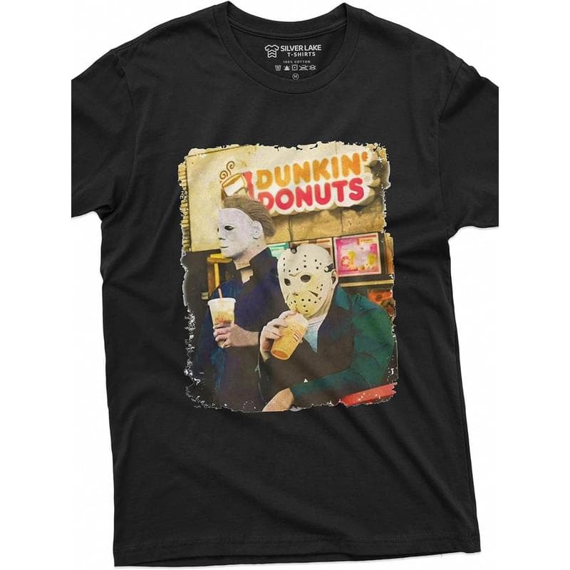 Dunkin Donuts Horror Movie Retro 90s Halloween Brothers T-Shirt – image 1, Dunkin Donuts Tee, Dunkin Donuts Merch, Dunkin Donuts Shirt, Dunkin Donuts Sweatshirt, Dunkin Donuts Hoodie, Dunkin Donuts Clothes