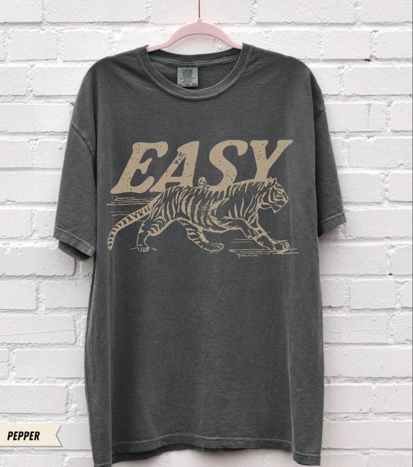 Easy Tiger Tee, Unisex Comfort Colors, Vintage Inspired Sweatshirt, Trendy Tiger Hoodie, Boho Hippie Clothes – image 2, Easy Tiger Tee, Easy Tiger Shirt, Easy Tiger Sweatshirt, Easy Tiger Hoodie, Easy Tiger Clothes