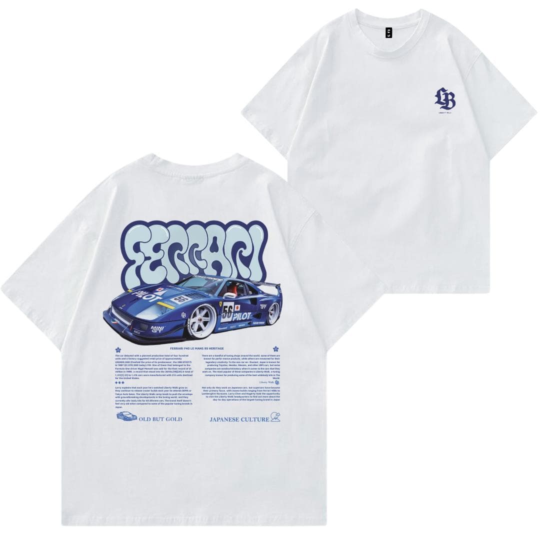 Ferrari F40 Blue Liberty Walk T-Shirt - Classic Car Enthusiast Mens – image 2, car tee, Ferari Tee, Ferari Merch, Ferari Shirt, Ferari Sweatshirt, Ferari Hoodie, Ferari Clothes
