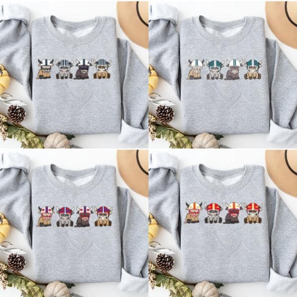 Football All Team Highland Cow Crewneck Sweatshirt, Cute Cow Hoodie, Classic Fit Tees – image 2, NFL Tee, San Francisco 49ers Tee, Dallas Cowboys Tee, Detroit Lions Tee, Kansas City Chiefs Tee, Tampa Bay Buccaneers Tee, Arizona Cardinals Tee