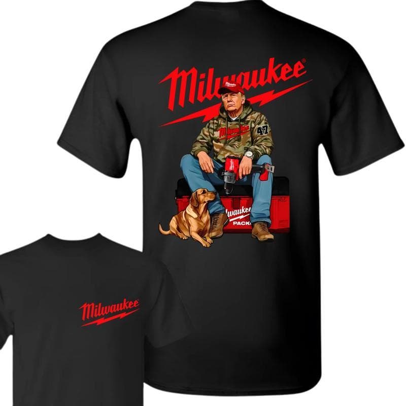 Funny Milwaukee Trump Camo 2-Sided T-Shirt - Unisex Cotton Crewneck – image 1, Milwaukee Trump Tee, Milwaukee Trump Merch, Milwaukee Trump Shirt, Milwaukee Trump Sweatshirt, Milwaukee Trump Hoodie, Milwaukee Trump Clothes
