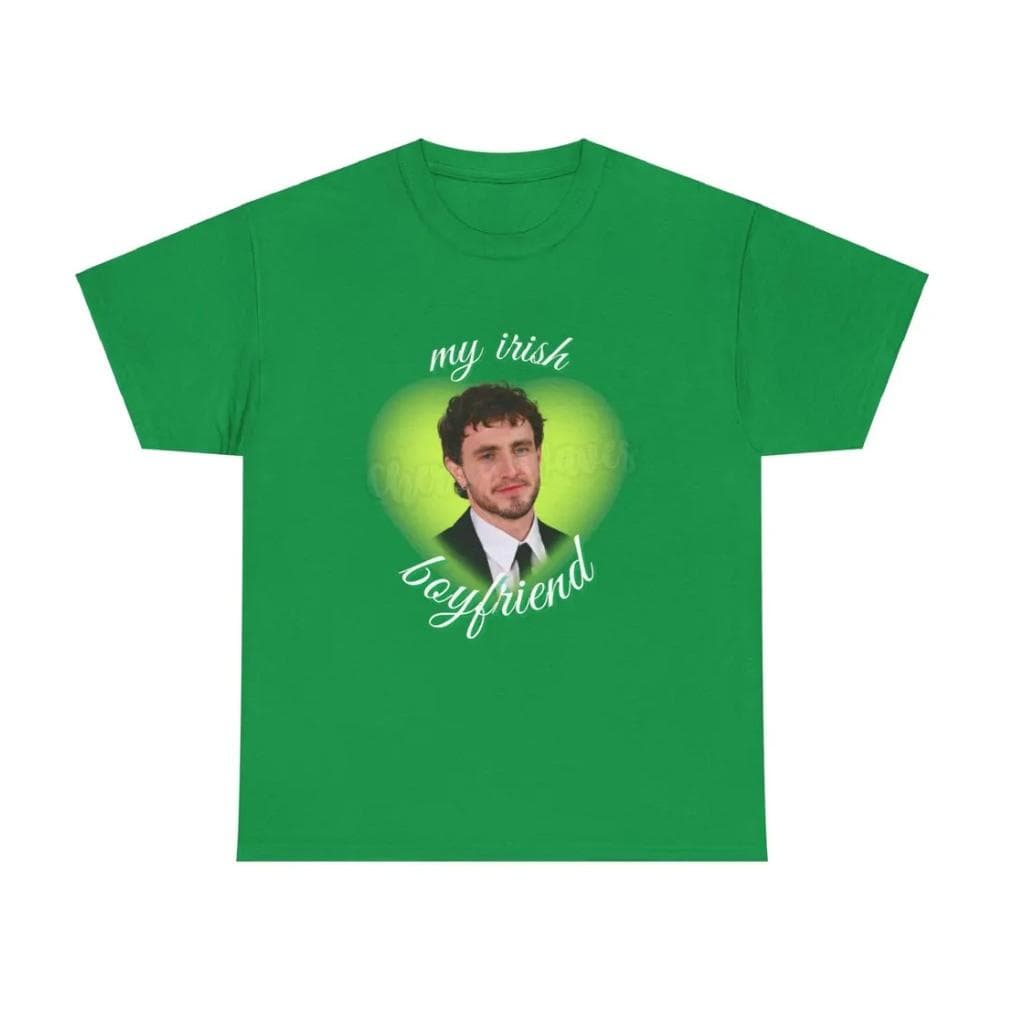 Funny Paul Mescal 'I Love My Irish Boyfriend' Unisex Heavy Cotton Tee – image 1, Paul Mescal Tee, Paul Mescal Merch, Paul Mescal Shirt, Paul Mescal Sweatshirt, Paul Mescal Hoodie, Paul Mescal Clothes