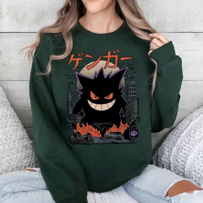 Gengar Sweatshirt, Dark Ghost Kaiju Japanese Style Hoodie, Japanese Anime Movie Film Nerd Gaming Novelty Funny Unisex Shirt – image 5, Gengar Tee, Gengar Shirt, Gengar Sweatshirt, Gengar Hoodie, anime Tee, anime Shirt, anime Sweatshirt