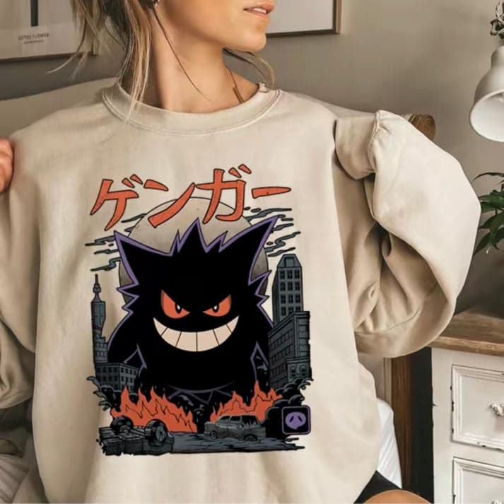 Gengar Sweatshirt, Dark Ghost Kaiju Japanese Style Hoodie, Japanese Anime Movie Film Nerd Gaming Novelty Funny Unisex Shirt – image 3, Gengar Tee, Gengar Shirt, Gengar Sweatshirt, Gengar Hoodie, anime Tee, anime Shirt, anime Sweatshirt