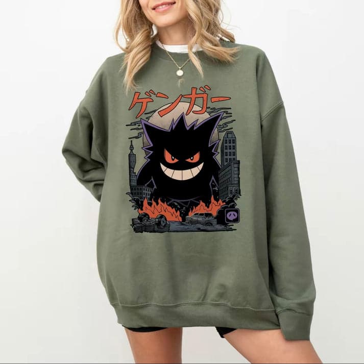 Gengar Sweatshirt, Dark Ghost Kaiju Japanese Style Hoodie, Japanese Anime Movie Film Nerd Gaming Novelty Funny Unisex Shirt – image 4, Gengar Tee, Gengar Shirt, Gengar Sweatshirt, Gengar Hoodie, anime Tee, anime Shirt, anime Sweatshirt