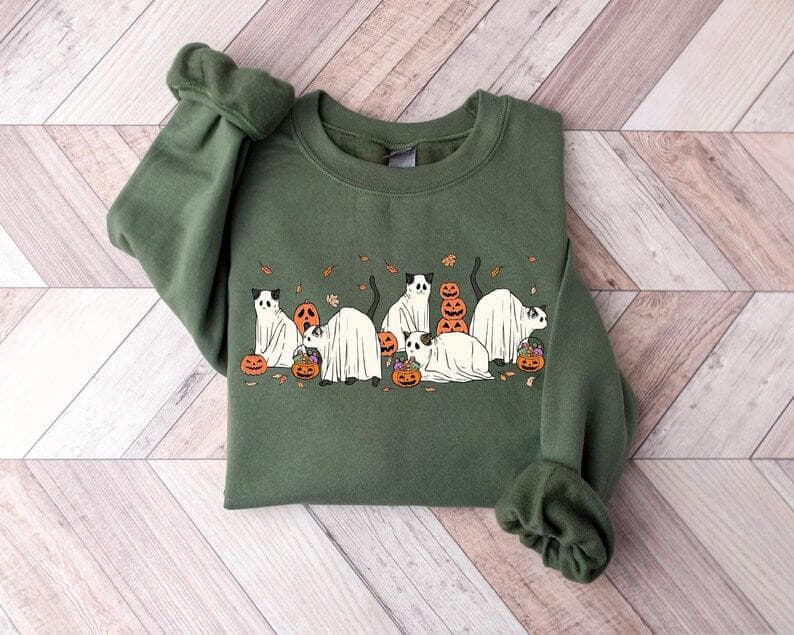 Ghost Cat Halloween Sweatshirt & Hoodie | Comfort Colors Cat Sweater – image 1, Ghost Cat Tee, Ghost Cat Merch, Ghost Cat Shirt, Ghost Cat Sweatshirt, Ghost Cat Hoodie, Ghost Cat Clothes