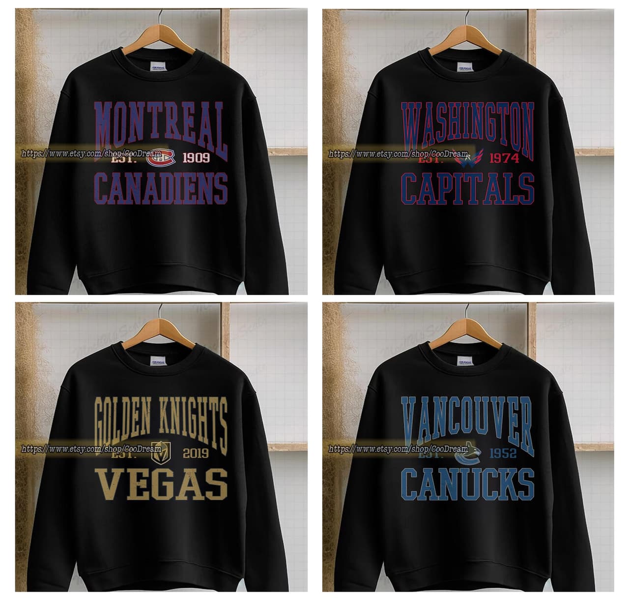 Gildan All Hockey Teams Vintage Crewneck Sweatshirt - Cotton – image 1, NHL Tee, Anaheim Ducks Tee, Boston Bruins Tee, Buffalo Sabres Tee, Calgary Flames Tee, Carolina Hurricanes Tee, Chicago Blackhawks Tee