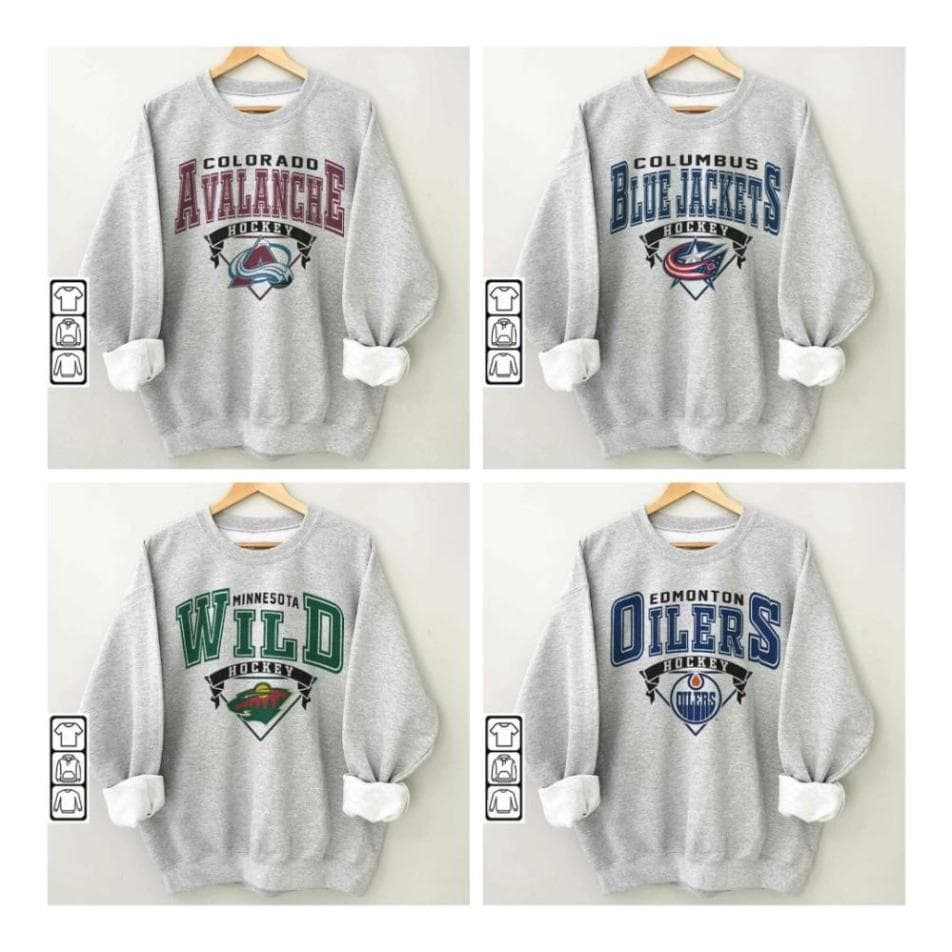Gildan Vintage 90s All Hockey Team Sweatshirt - Retro Ice Hockey Fan Gift – image 1, NHL Tee, Anaheim Ducks Tee, Boston Bruins Tee, Buffalo Sabres Tee, Calgary Flames Tee, Carolina Hurricanes Tee, Chicago Blackhawks Tee