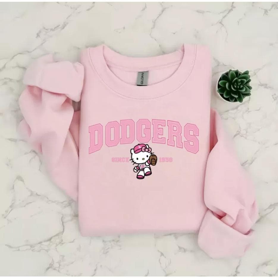 Hello Ktty Dodgerss Crewneck, Doddgerss Vintage Crewneck, Baseball Collection Premium Sweatshirt, Vintage Baseball Fan Sweatshirt – image 1, LA Dodgers Tee, LA Dodgers Shirt, LA Dodgers Sweatshirt, LA Dodgers Hoodie, LA Dodgers Clothes