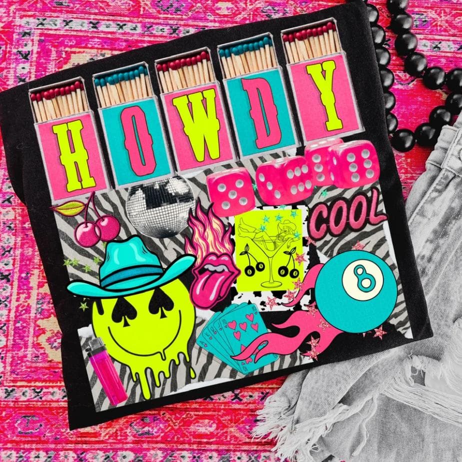 Howdy Camiseta y Sudadera Vaquera Neón Vintage de Cuello Redondo – image 1, Howdy Neon Tee, Howdy Neon Merch, Howdy Neon Shirt, Howdy Neon Sweatshirt, Howdy Neon Hoodie, Howdy Neon Clothes