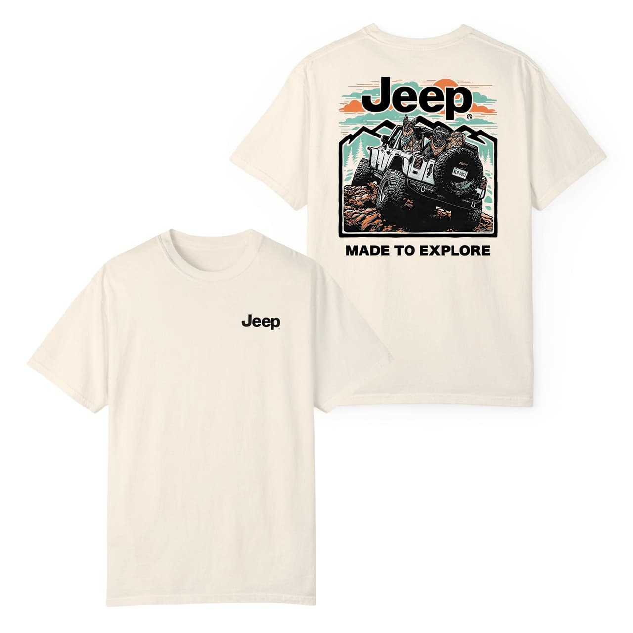 Camiseta Jeep Made to Explore Teñida con Pigmentos - Estampado Delantero/Trasero, Regalo Unisex – image 2, Jeep Tee, Jeep Merch, Jeep Shirt, Jeep Sweatshirt, Jeep Hoodie, Jeep Clothes
