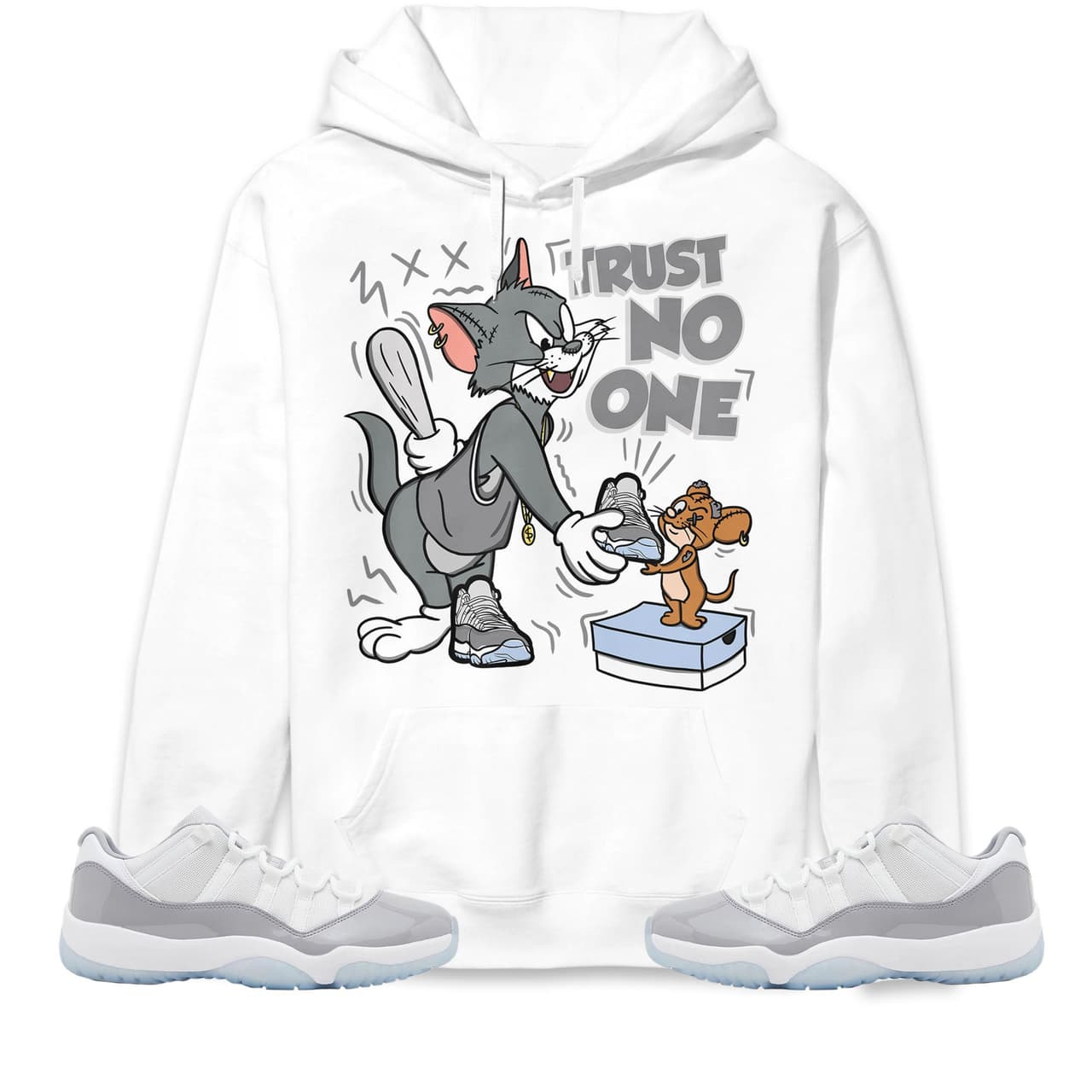 Jordan 11 Low Cement Match: "Trust No One" Cat & Mouse Hoodie Sweatshirt T-Shirt – image 2, Trust No One Tee, Trust No One Merch, Trust No One Shirt, Trust No One Sweatshirt, Trust No One Hoodie, Trust No One Clothes