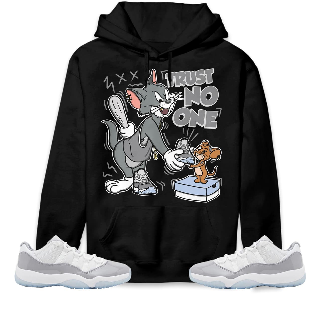Jordan 11 Low Cement Match: "Trust No One" Cat & Mouse Hoodie Sweatshirt T-Shirt – image 3, Trust No One Tee, Trust No One Merch, Trust No One Shirt, Trust No One Sweatshirt, Trust No One Hoodie, Trust No One Clothes