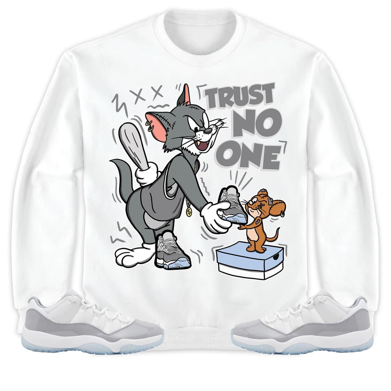 Jordan 11 Low Cement Match: "Trust No One" Cat & Mouse Hoodie Sweatshirt T-Shirt – image 4, Trust No One Tee, Trust No One Merch, Trust No One Shirt, Trust No One Sweatshirt, Trust No One Hoodie, Trust No One Clothes